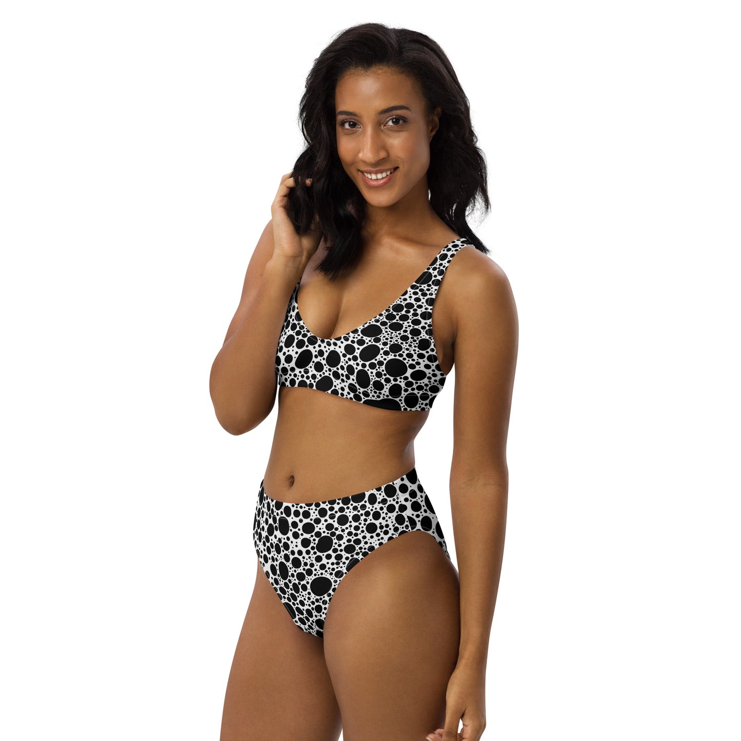 Noir Pointillism on White Recycled high-waisted bikini