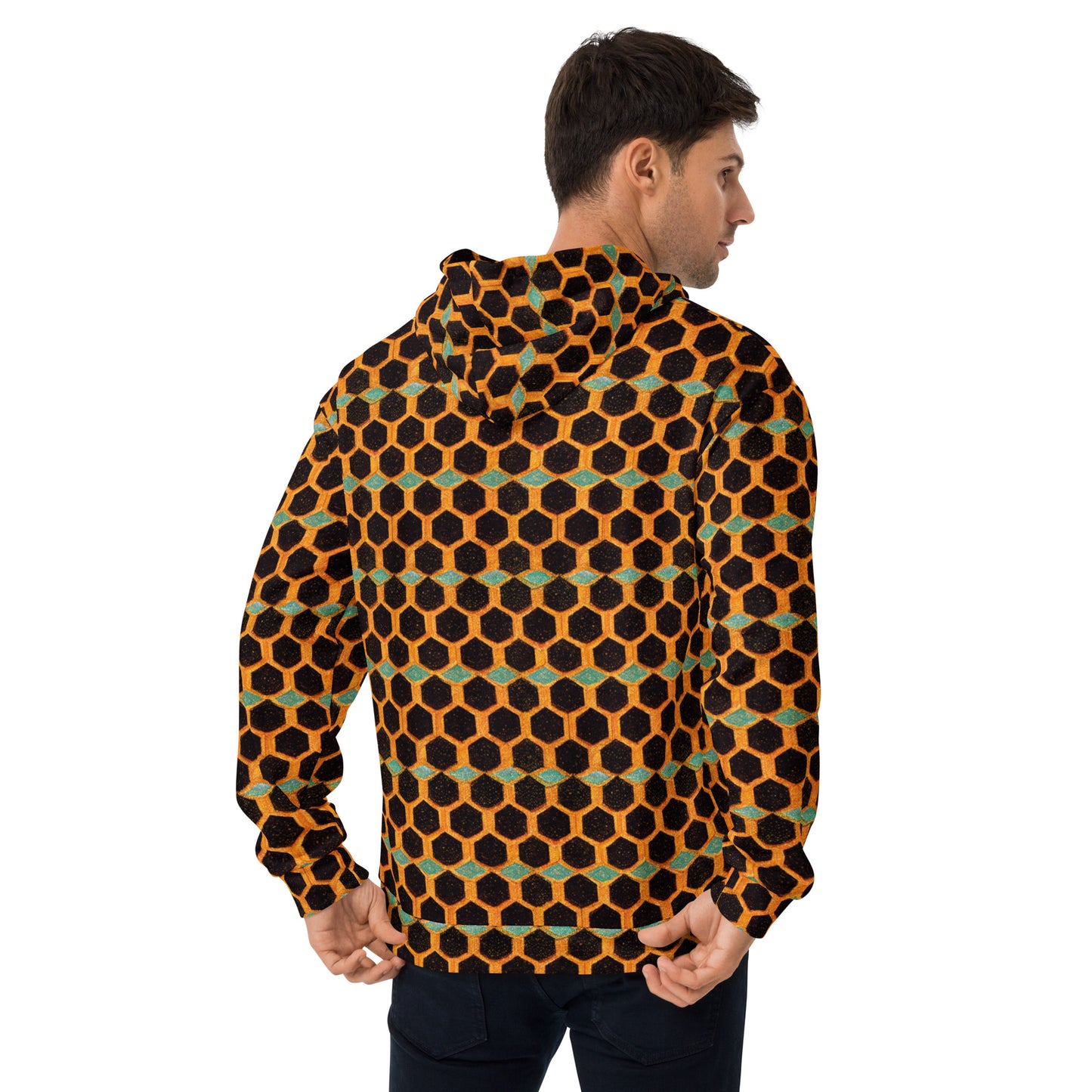 Teal and Gold Bee Bungalow Men’s Hoodie