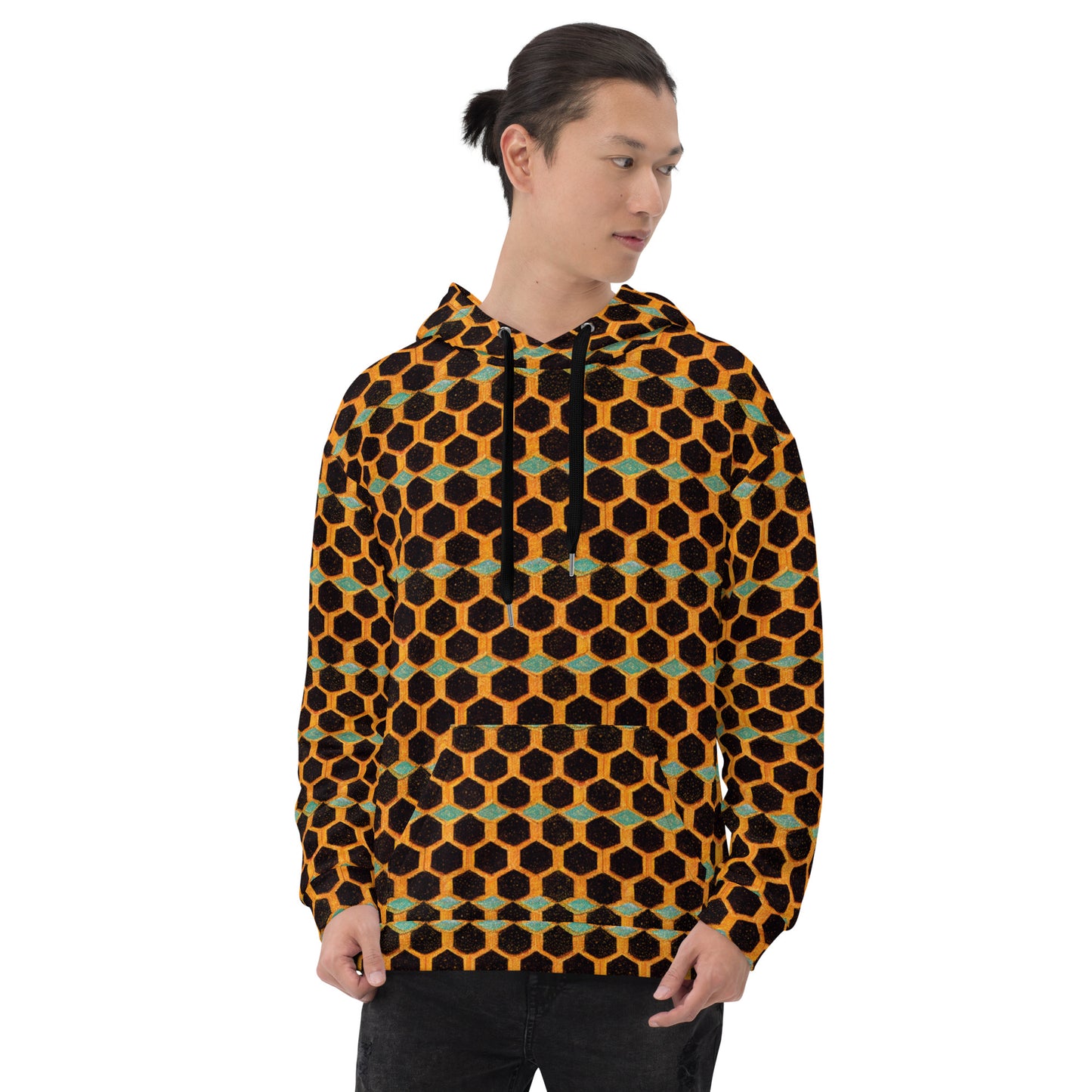 Teal and Gold Bee Bungalow Men’s Hoodie