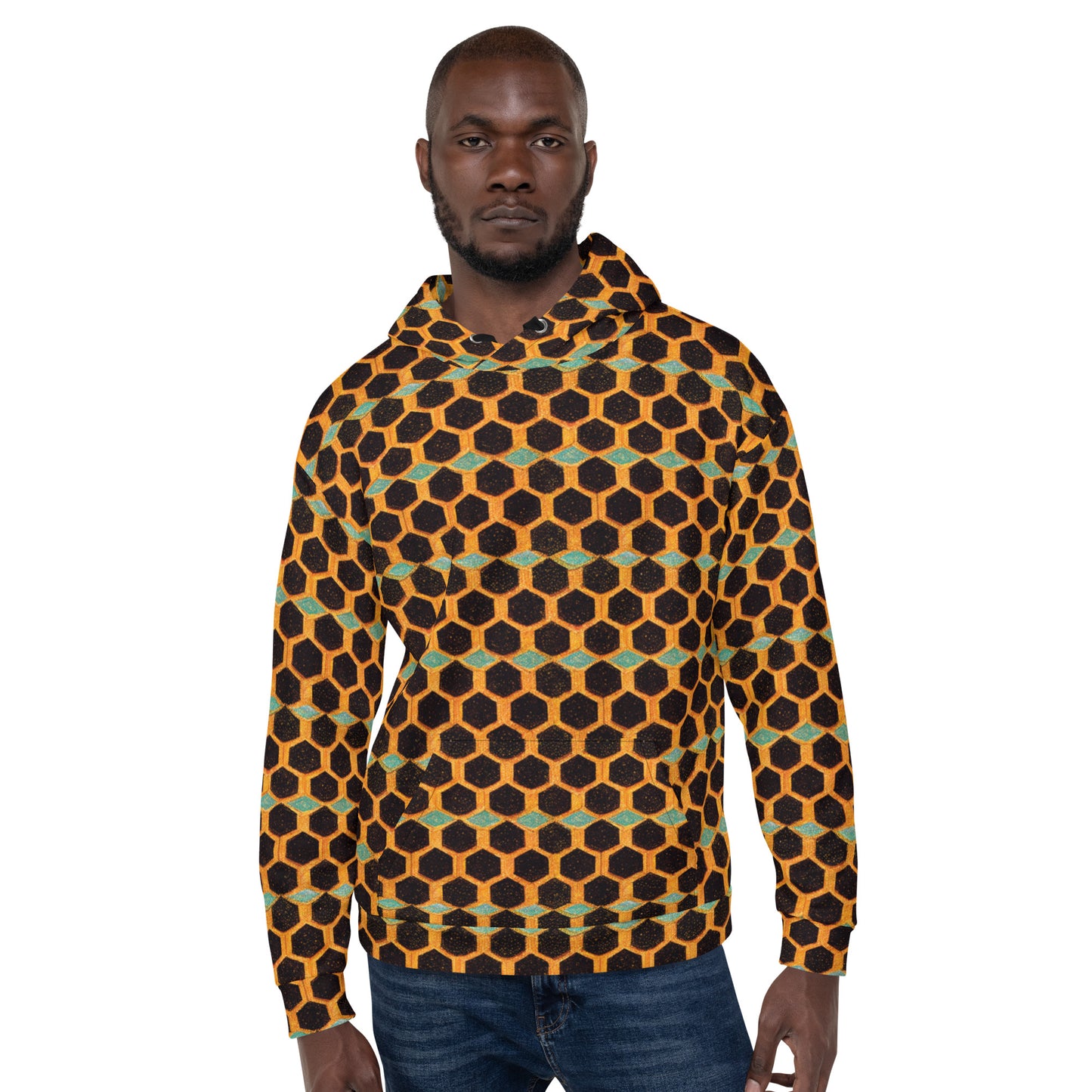 Teal and Gold Bee Bungalow Men’s Hoodie