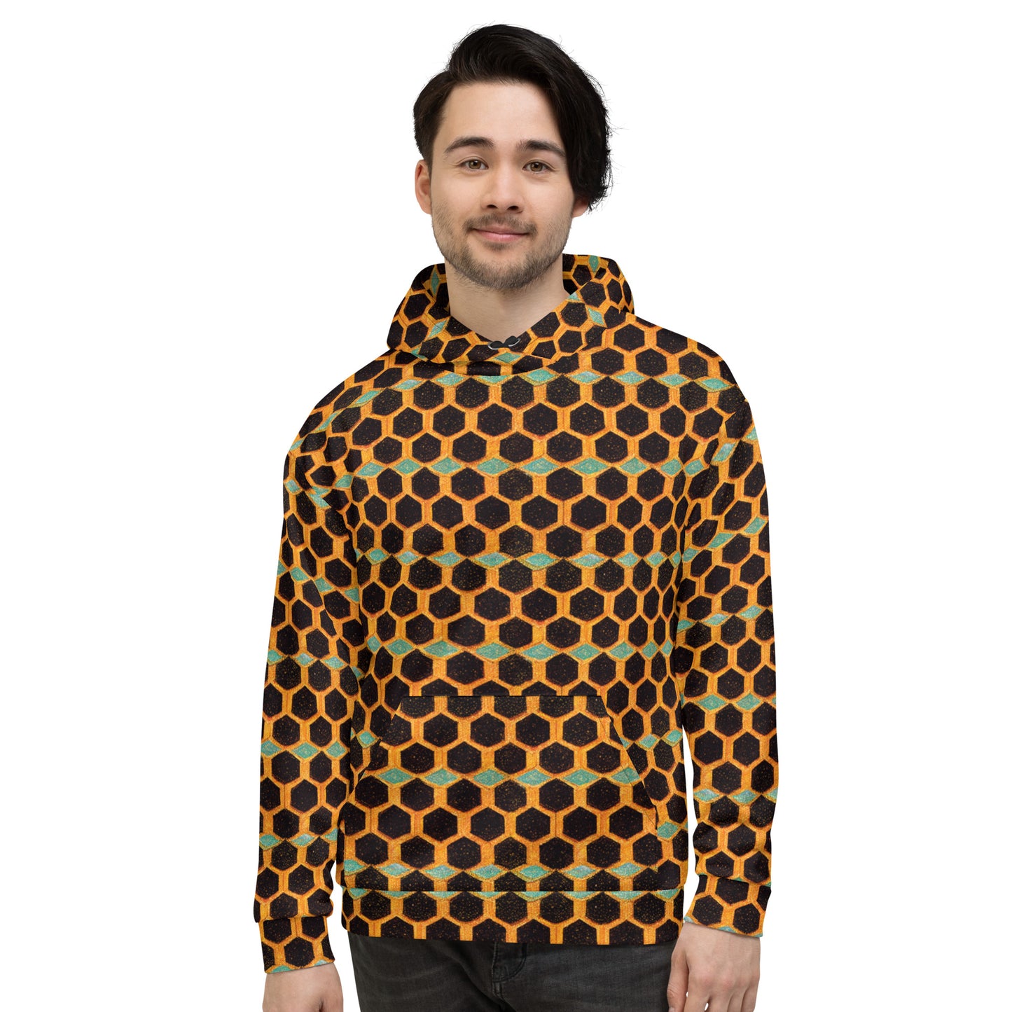 Teal and Gold Bee Bungalow Men’s Hoodie