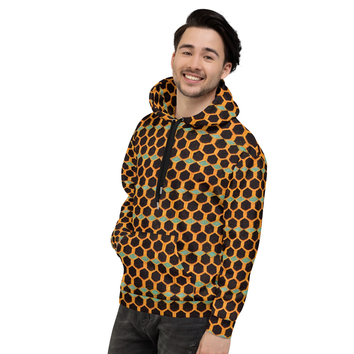 Teal and Gold Bee Bungalow Men’s Hoodie