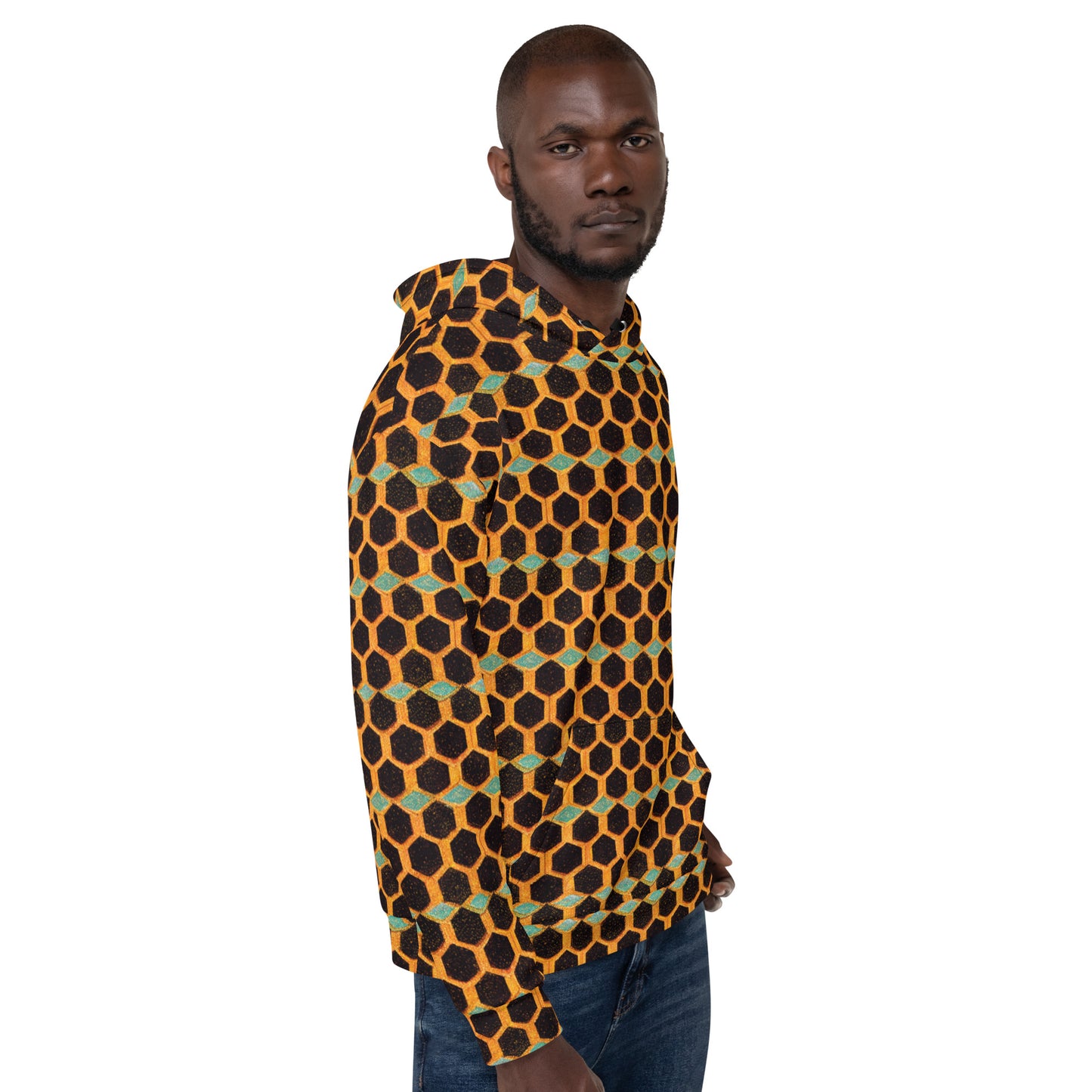 Teal and Gold Bee Bungalow Men’s Hoodie