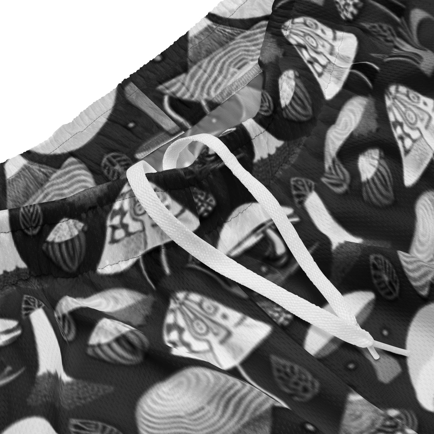 Whimsical Mushrooms in B&W Men’s mesh shorts