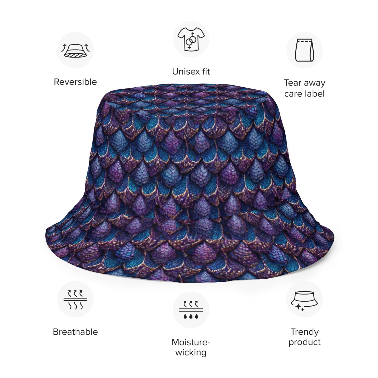 Luminosa, the Radiant Amethyst Drakon Reversible bucket hat