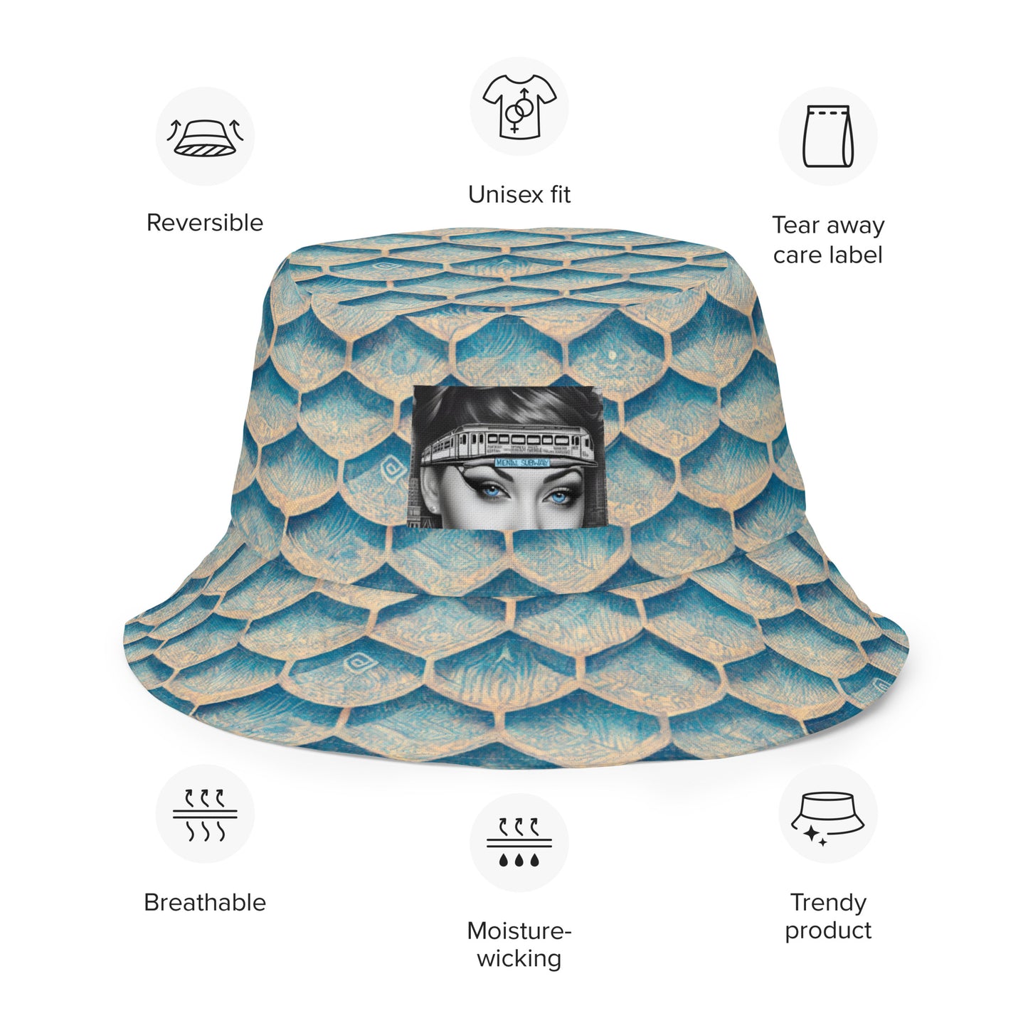 Seafoam Scales Reversible bucket hat