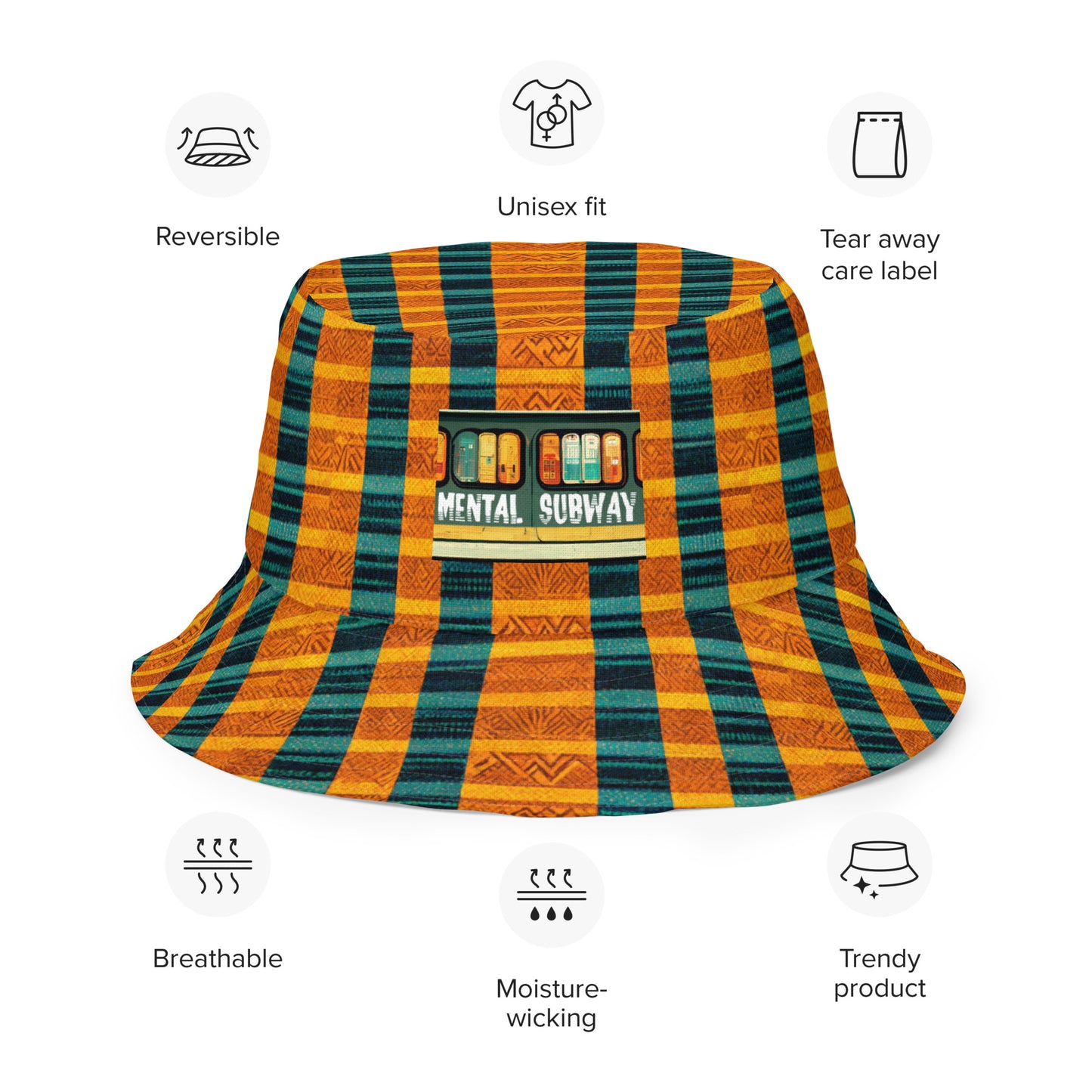 Teal & Tangerine Tapestry Reversible bucket hat
