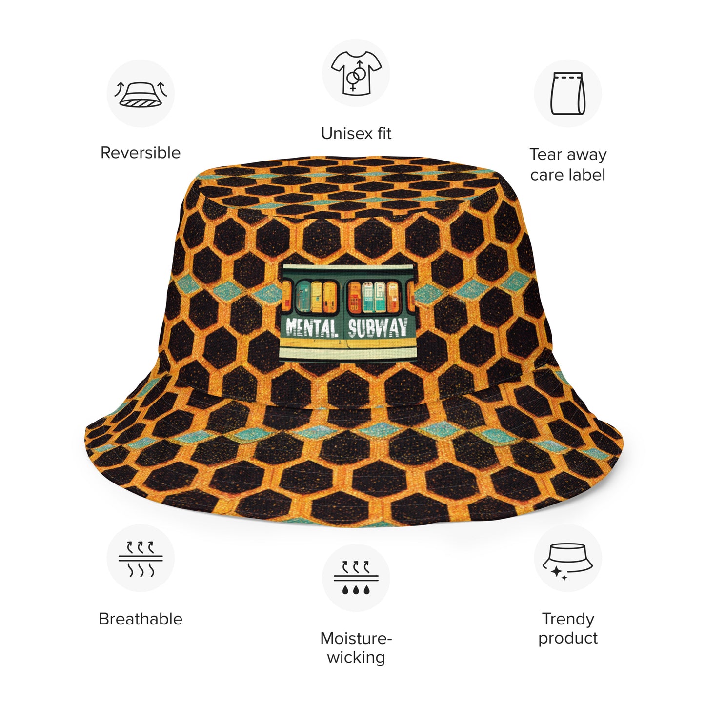 Teal and Gold Bee Bungalow Reversible bucket hat