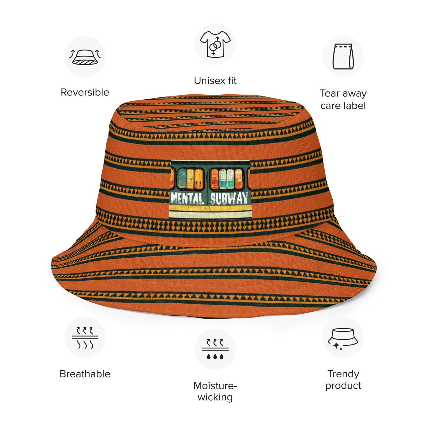 Timbuktu Tangerine Tapestry Reversible bucket hat