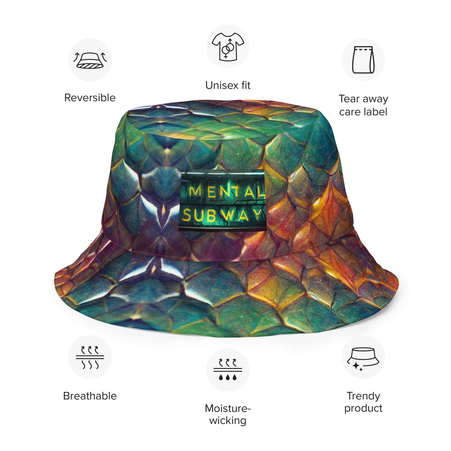 Prismijimmy, the Rainbow Guardian Dragon Reversible bucket hat