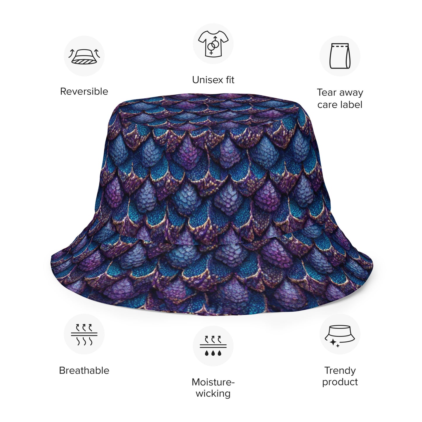 Luminosa, the Radiant Amethyst Drakon Reversible bucket hat