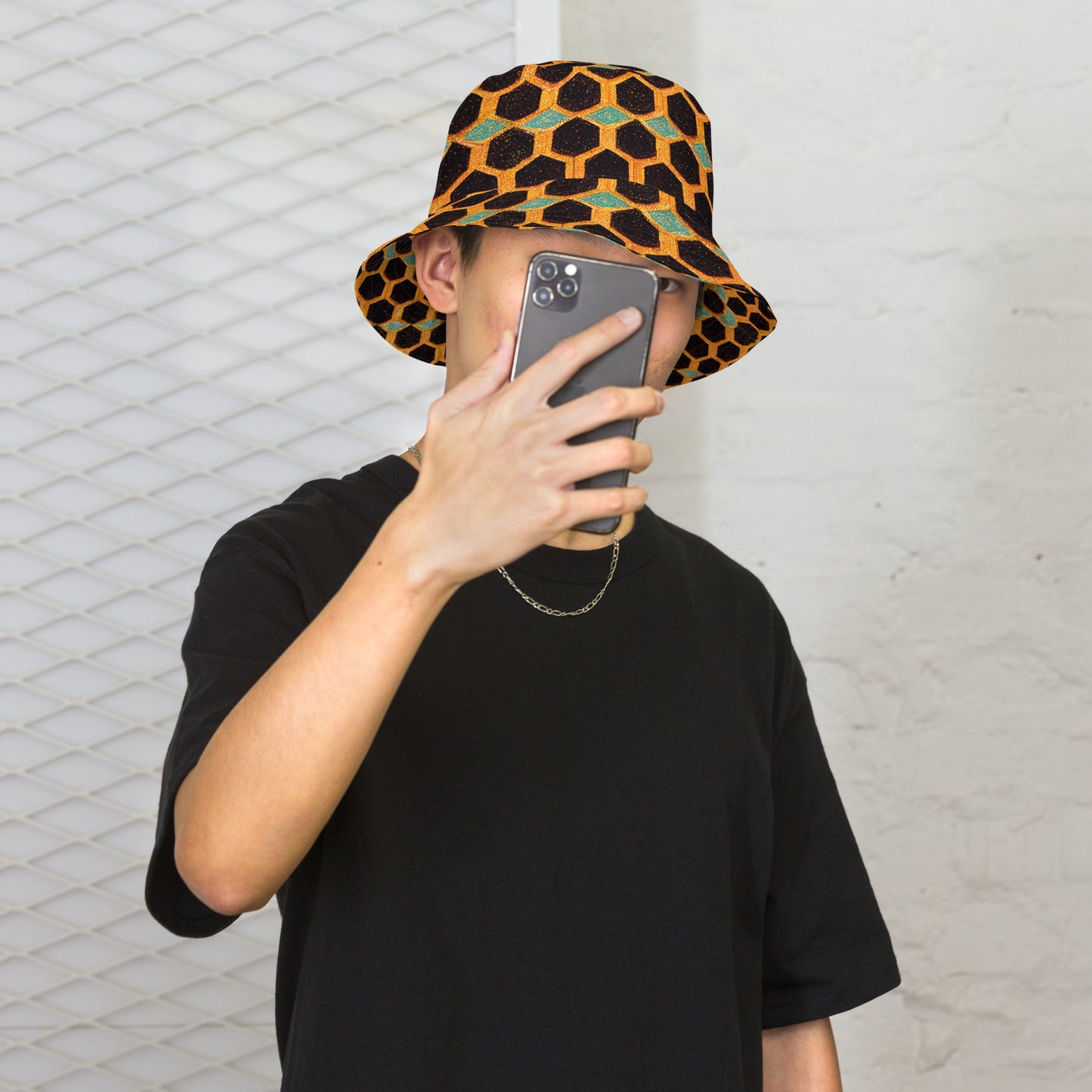 Teal and Gold Bee Bungalow Reversible bucket hat