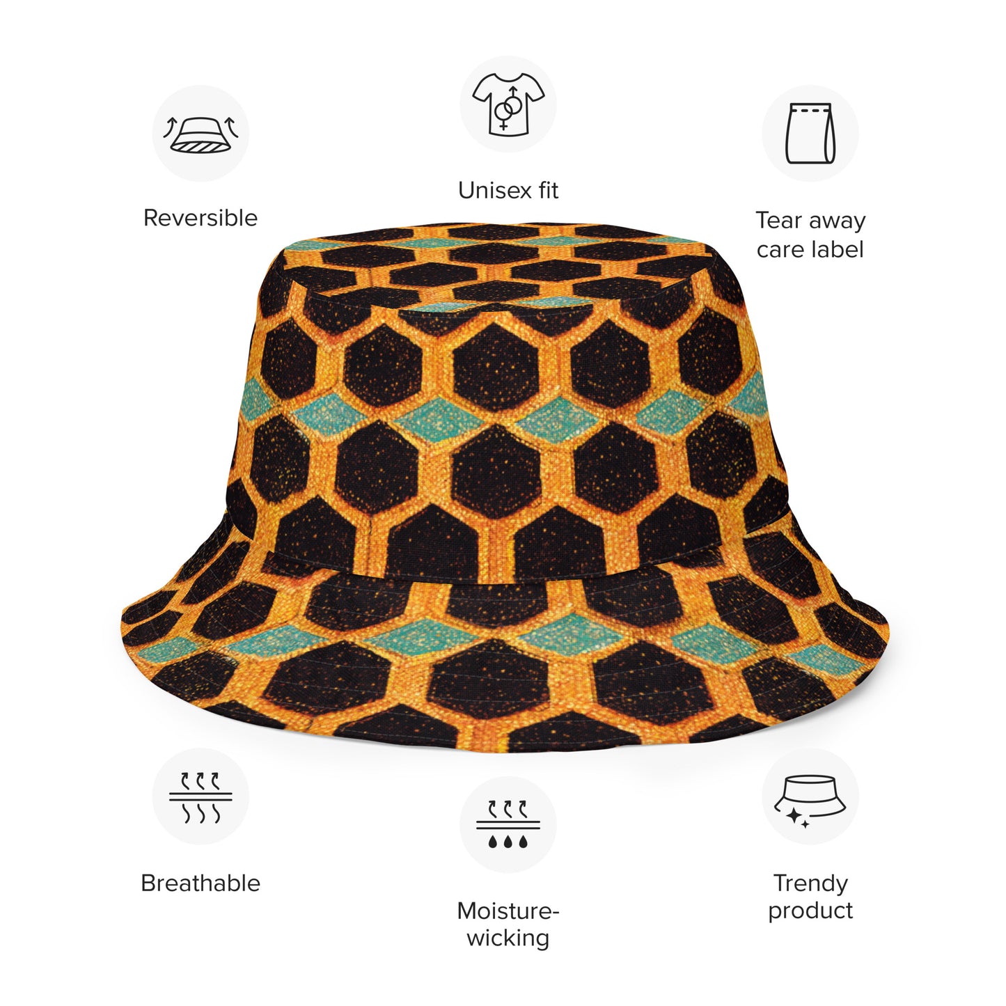 Teal and Gold Bee Bungalow Reversible bucket hat