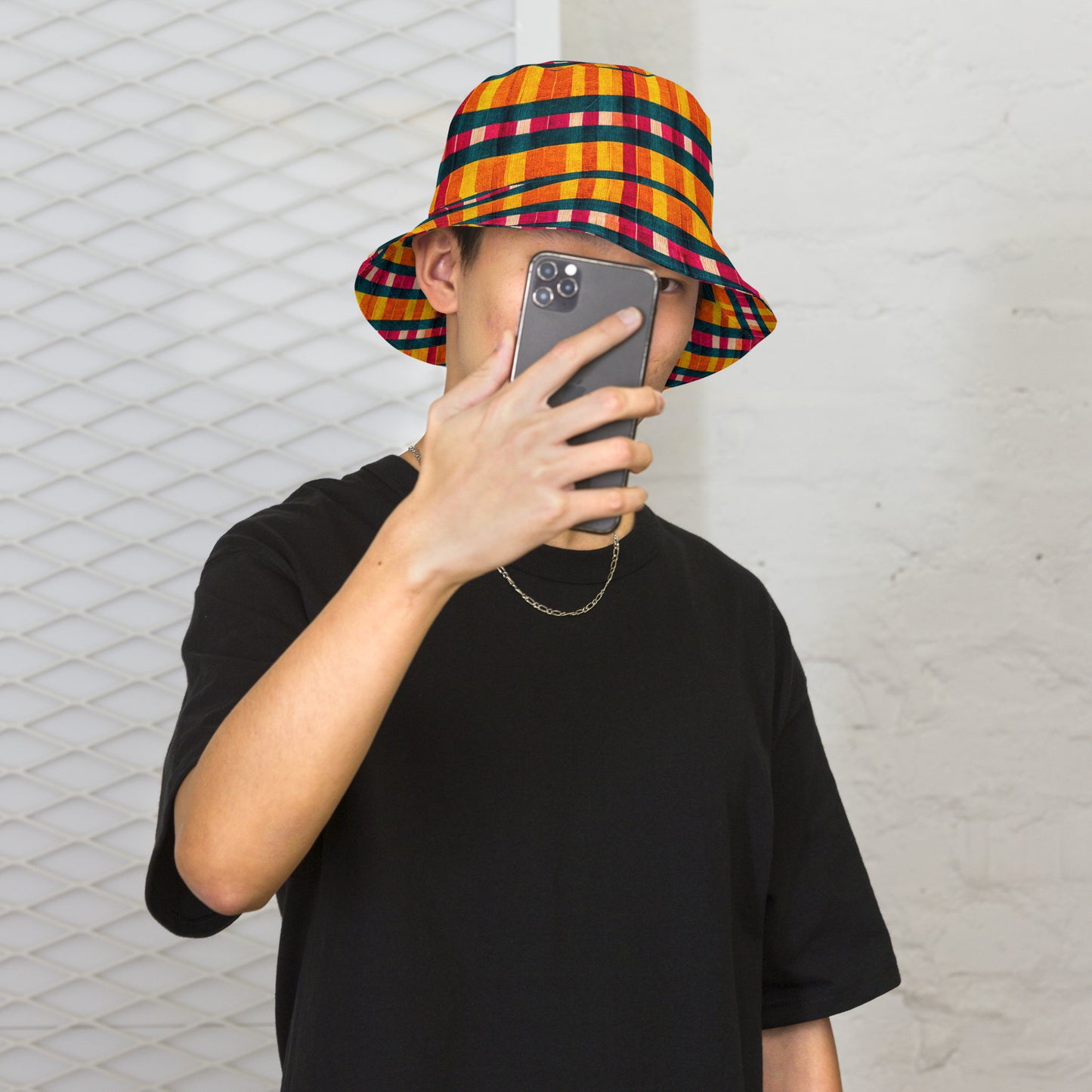 Tropical Fiesta Plaid Reversible bucket hat