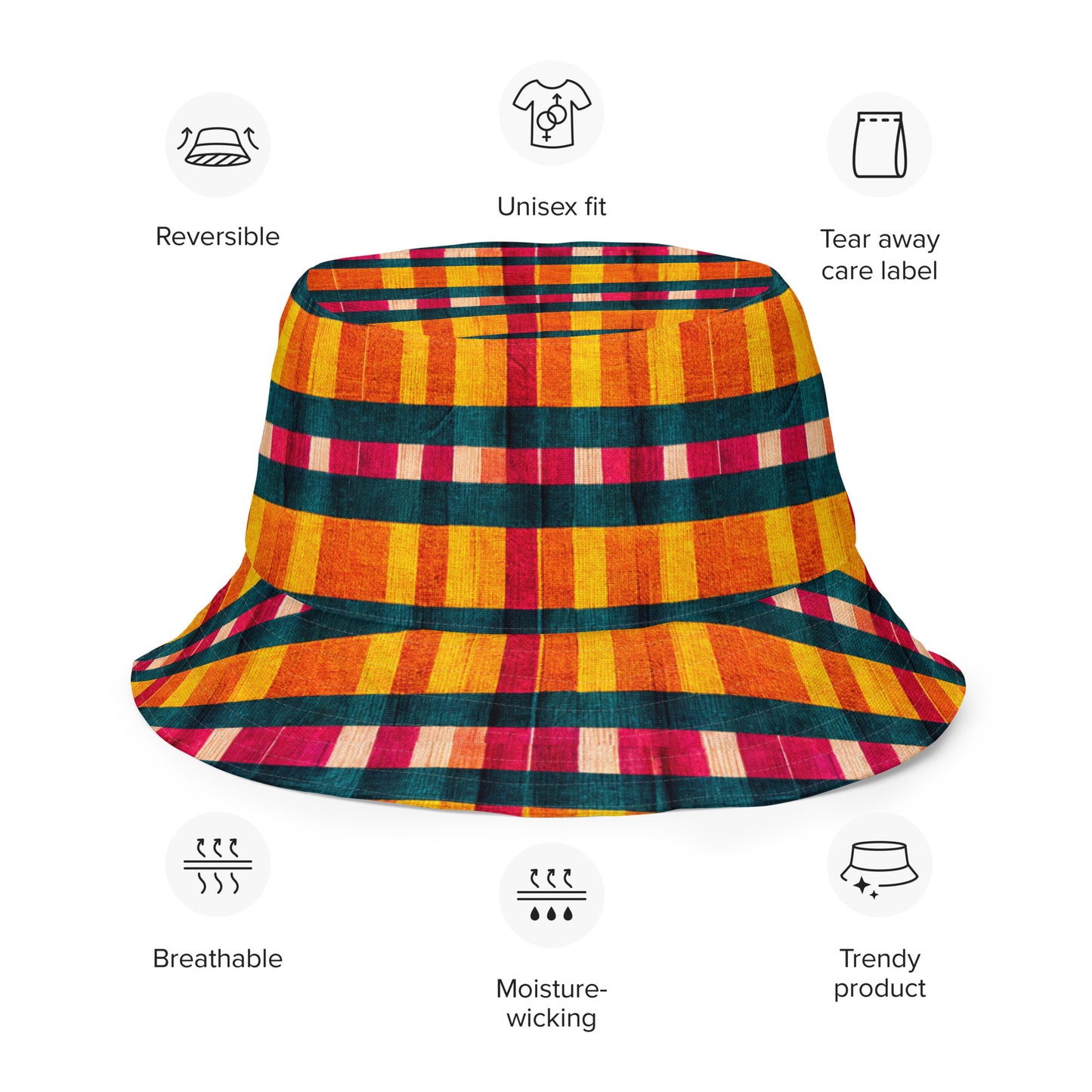 Tropical Fiesta Plaid Reversible bucket hat