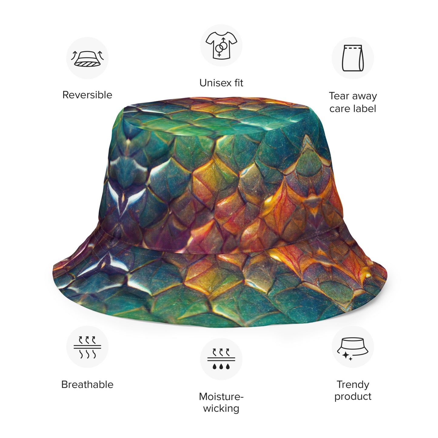 Prismijimmy, the Rainbow Guardian Dragon Reversible bucket hat