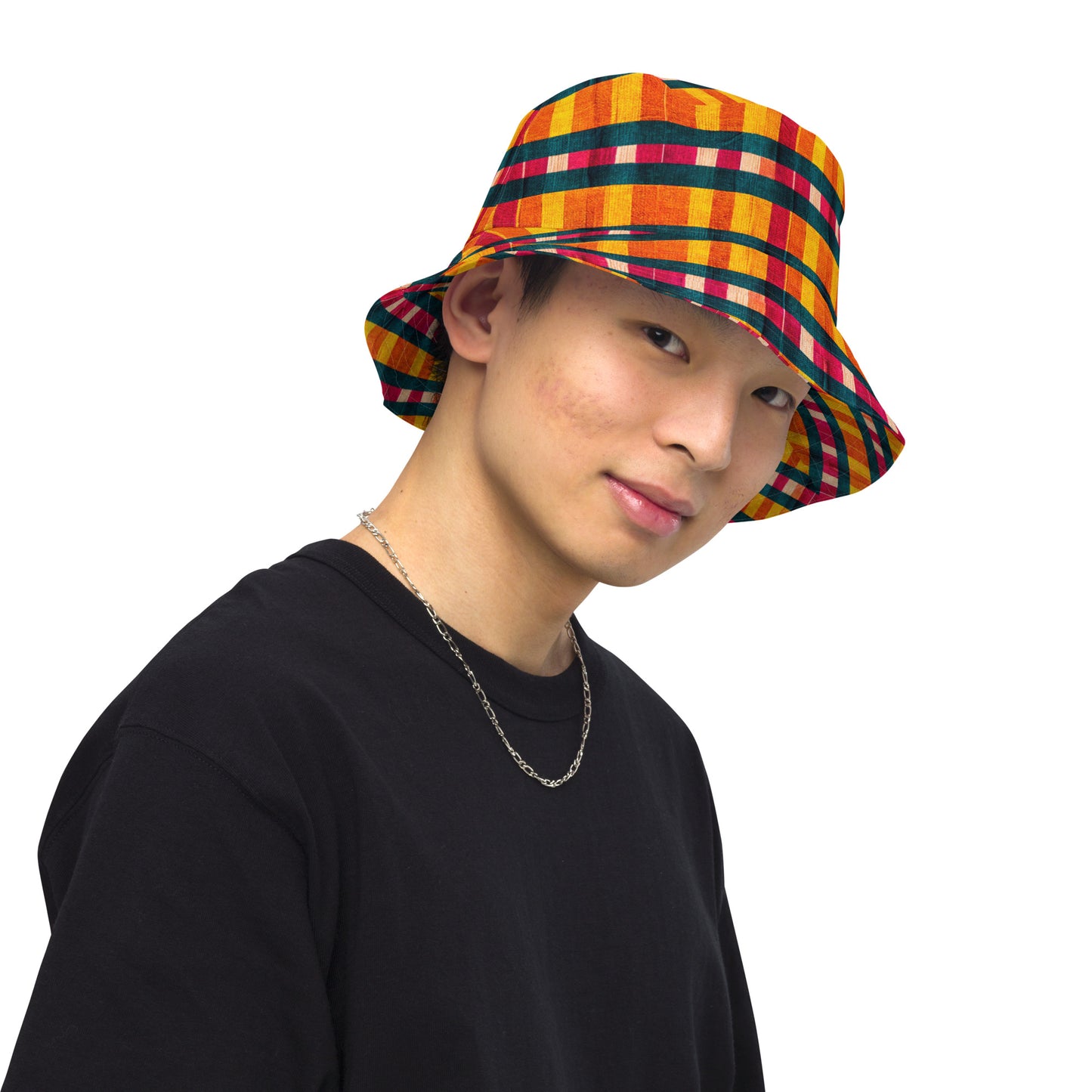 Tropical Fiesta Plaid Reversible bucket hat