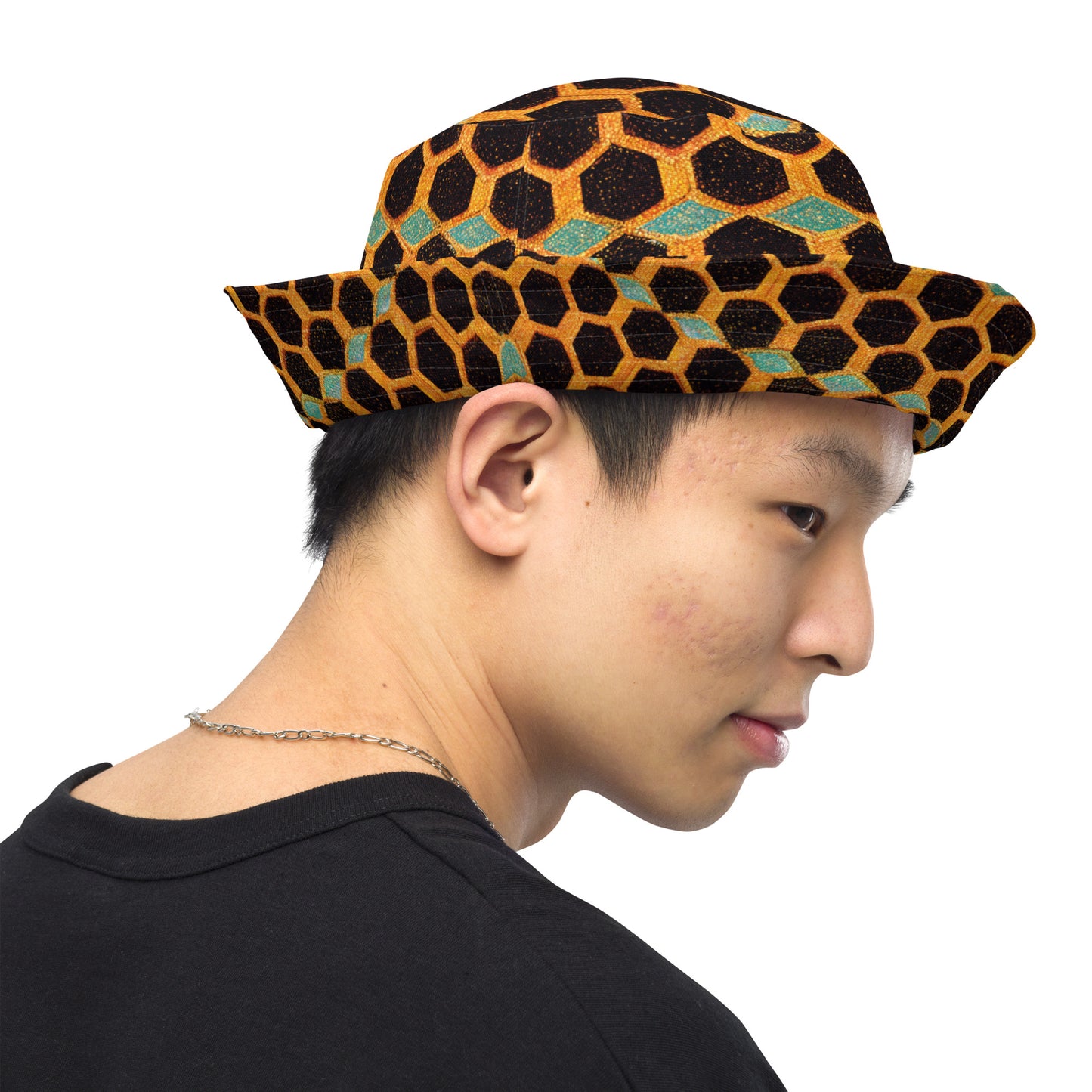 Teal and Gold Bee Bungalow Reversible bucket hat