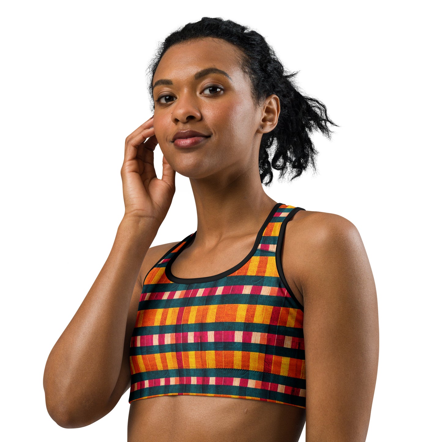 Tropical Fiesta Plaid Sports bra