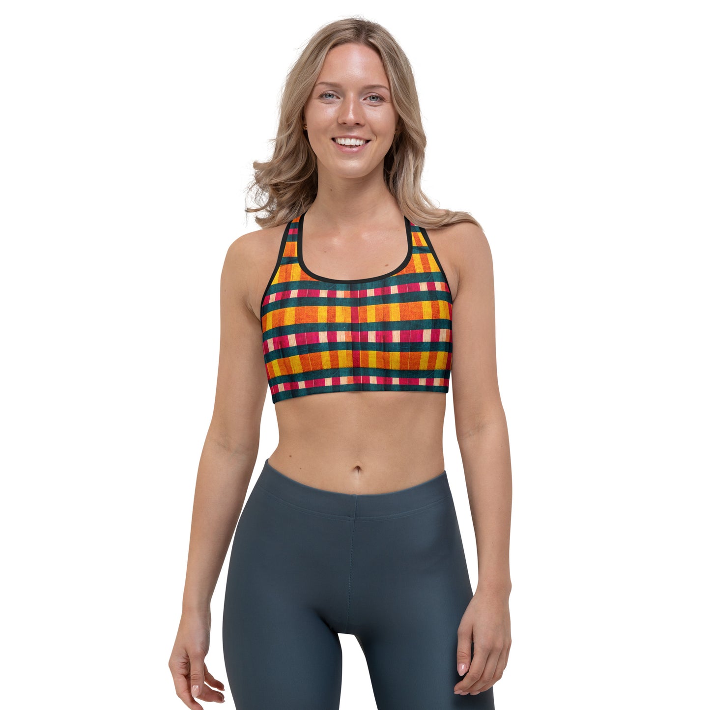 Tropical Fiesta Plaid Sports bra