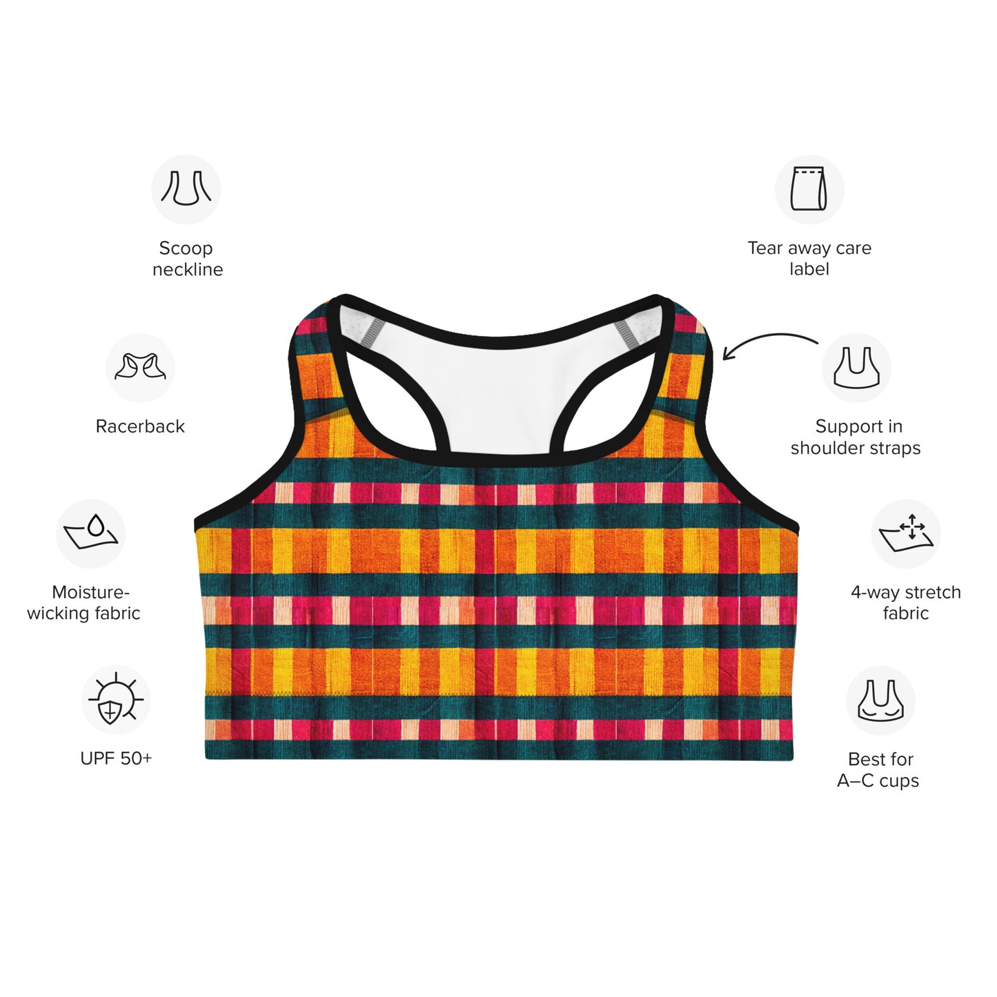 Tropical Fiesta Plaid Sports bra