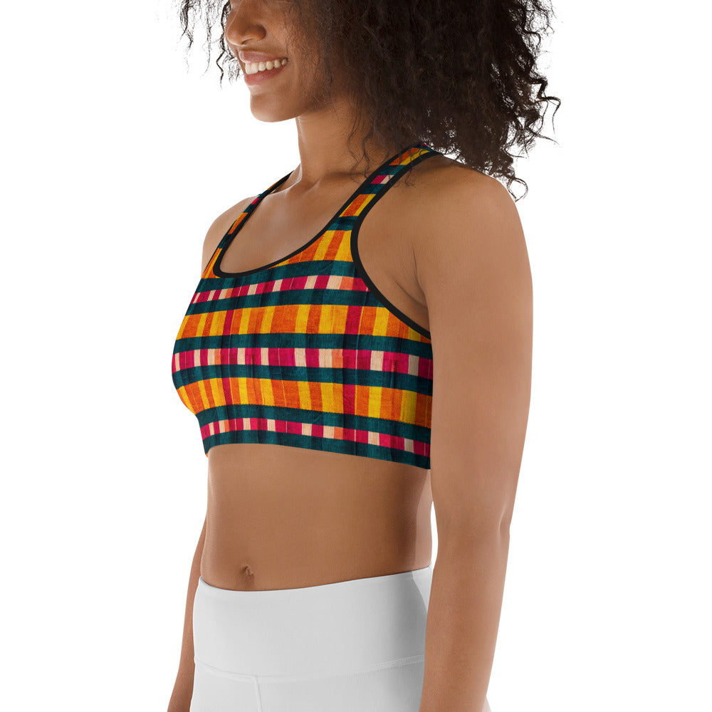 Tropical Fiesta Plaid Sports bra