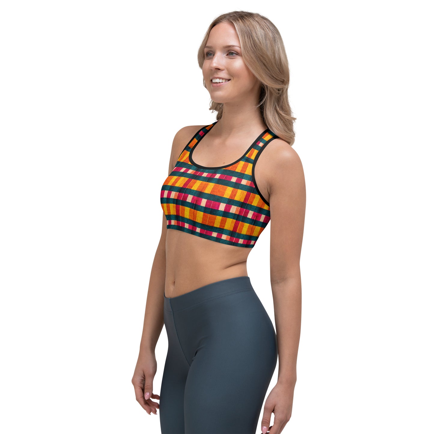 Tropical Fiesta Plaid Sports bra