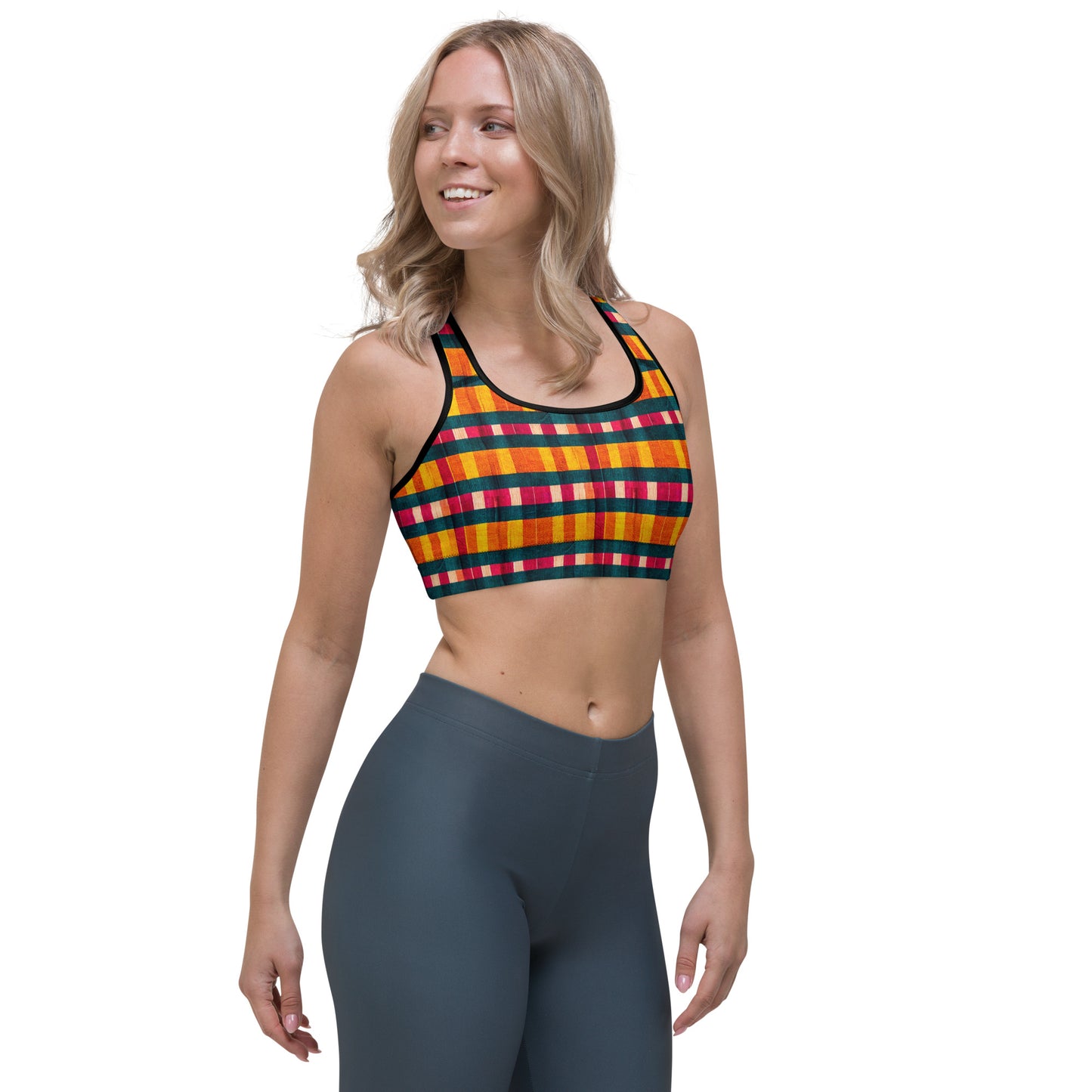 Tropical Fiesta Plaid Sports bra