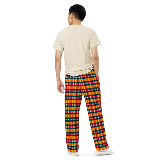 Tropical Fiesta Plaid Men’s wide-leg pants