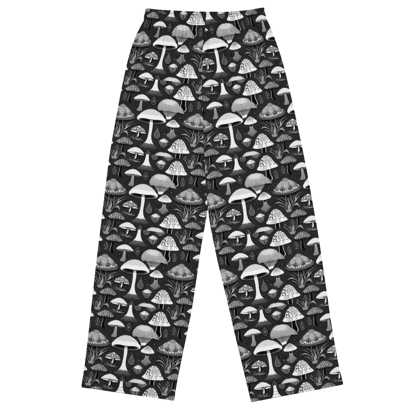 Whimsical Mushrooms in B&W Women’s wide-leg pants