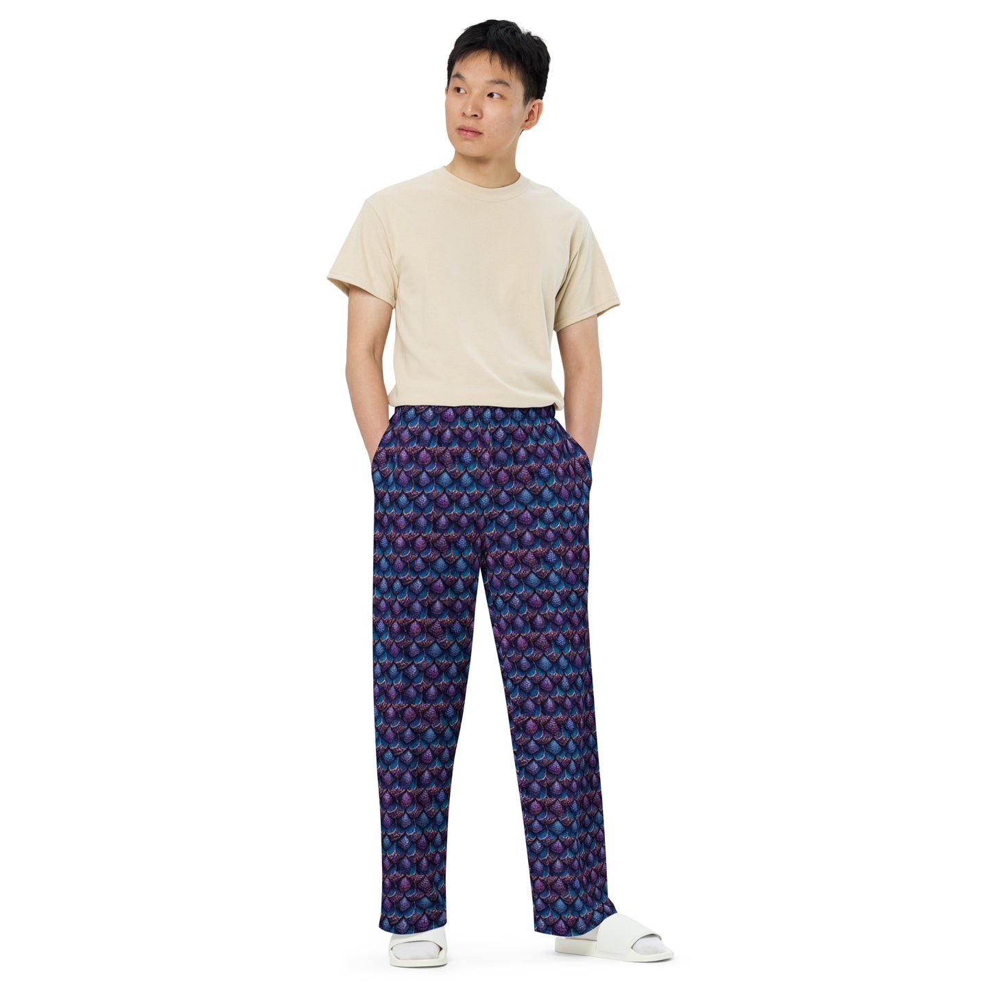 Luminosa, the Radiant Amethyst Drakon Men’s wide-leg pants