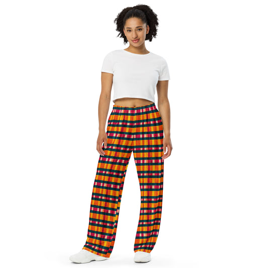 Tropical Fiesta Plaid Women’s wide-leg pants