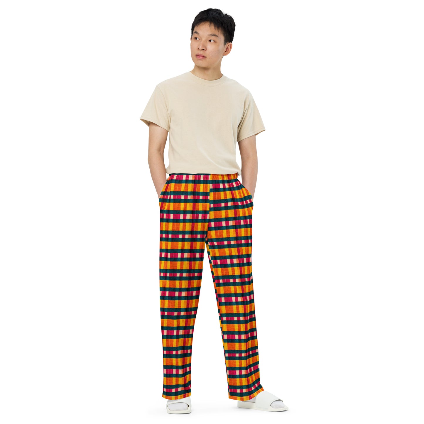 Tropical Fiesta Plaid Men’s wide-leg pants