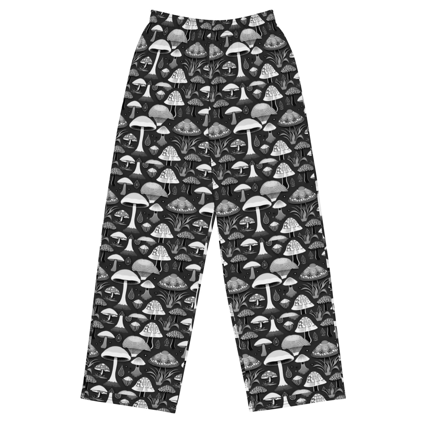 Whimsical Mushrooms in B&W Women’s wide-leg pants