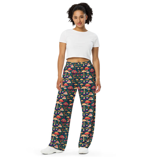 Whimsical Mushrooms Women’s wide-leg pants