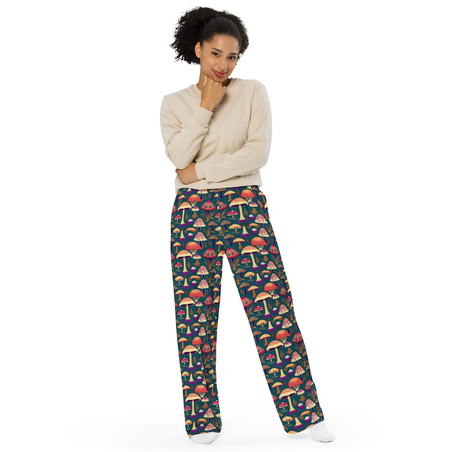 Whimsical Mushrooms Women’s wide-leg pants