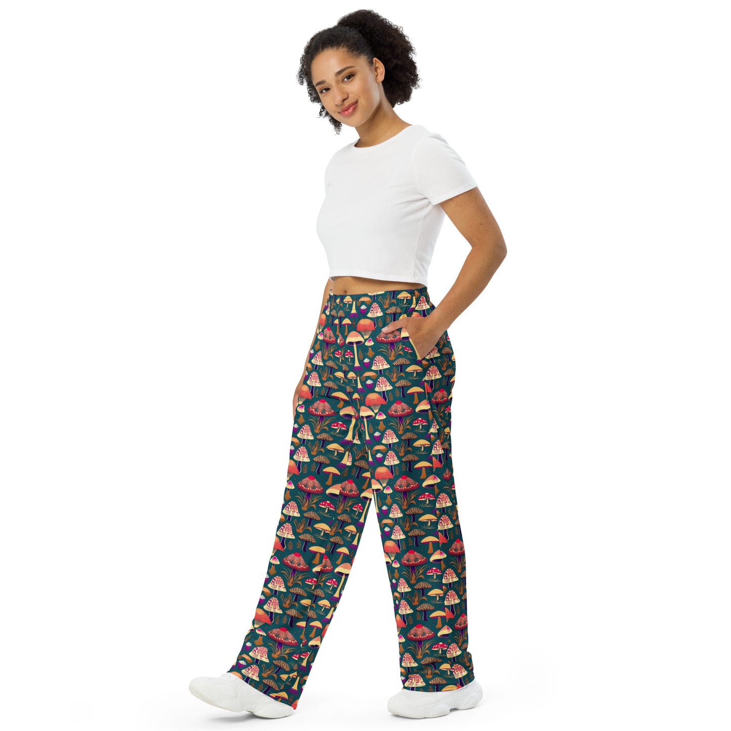 Whimsical Mushrooms Women’s wide-leg pants