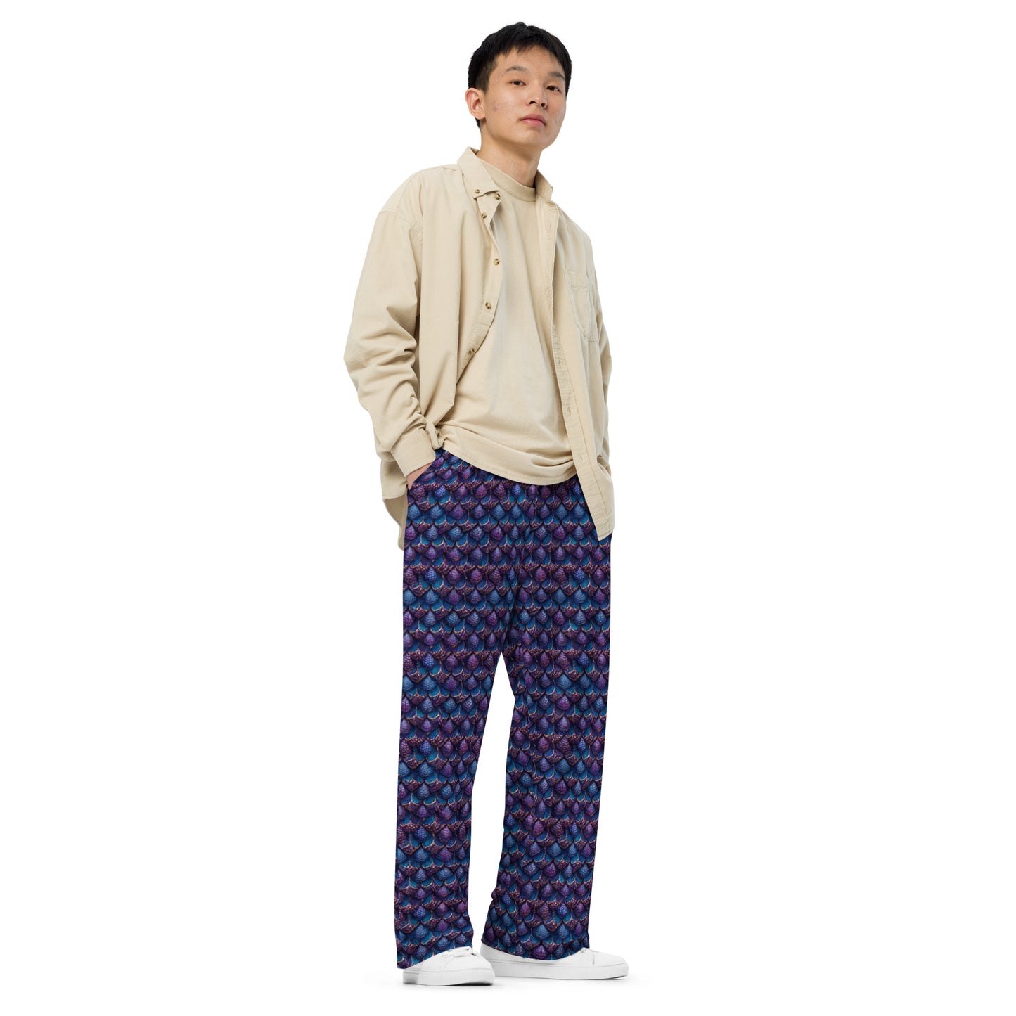 Luminosa, the Radiant Amethyst Drakon Men’s wide-leg pants