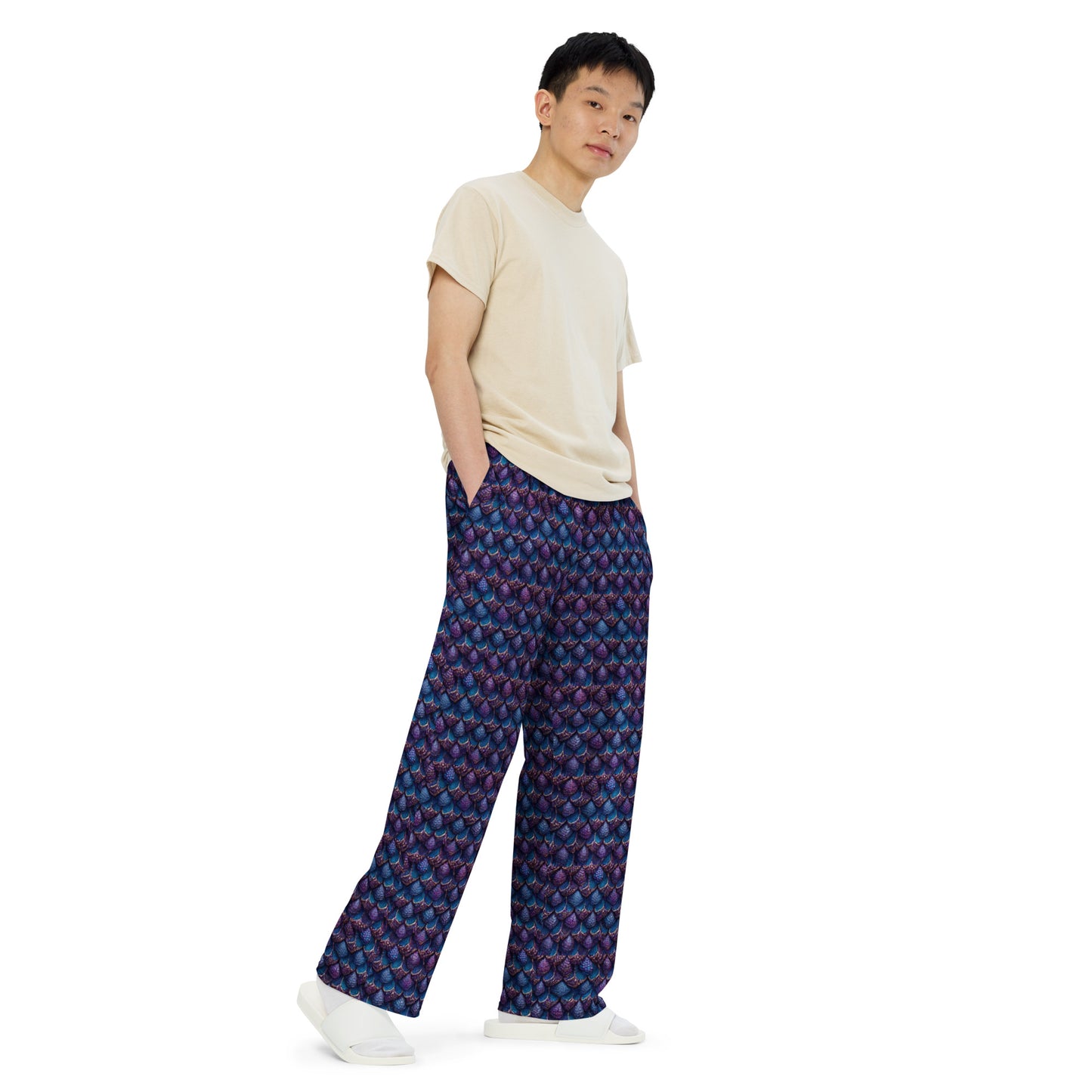 Luminosa, the Radiant Amethyst Drakon Men’s wide-leg pants