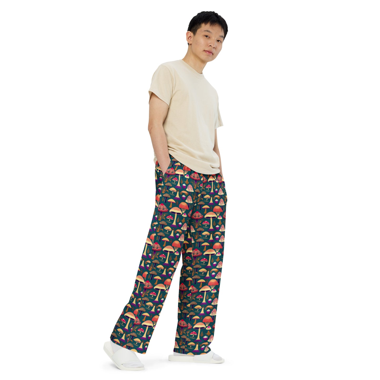 Whimsical Mushrooms Men’s wide-leg pants