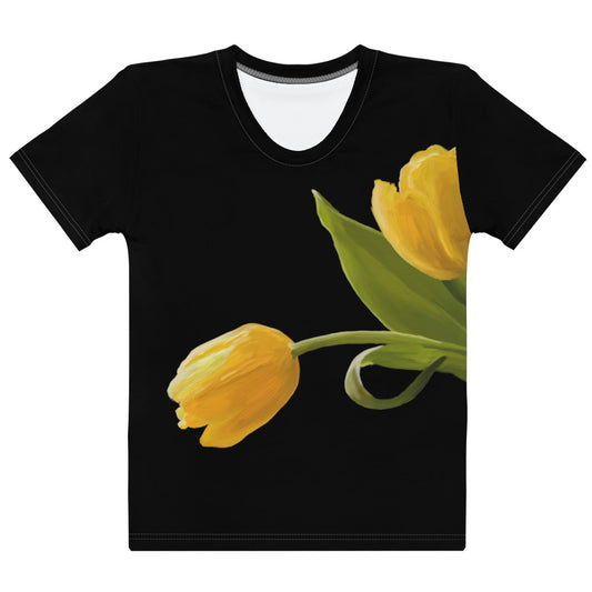 Sue’s Yellow Tulips on Black Women's T-shirt