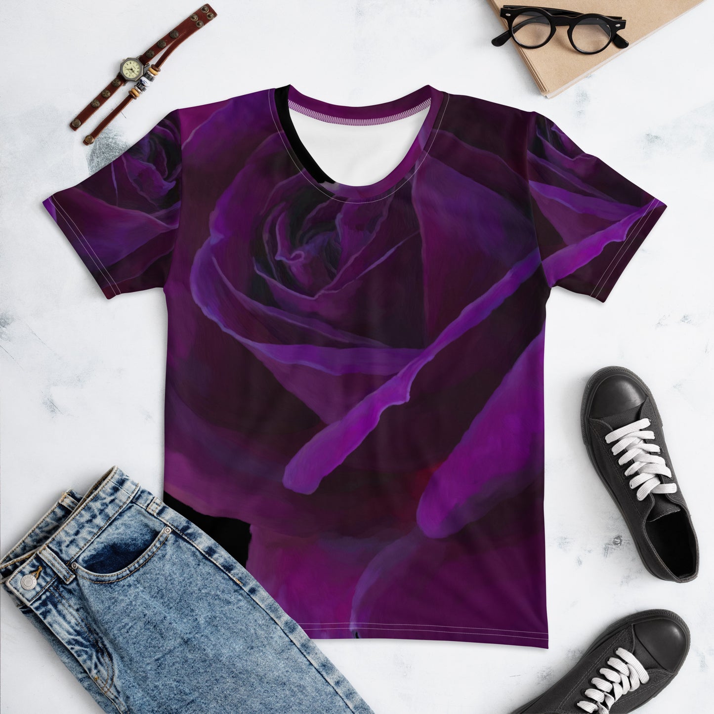 Joey’s Purple Rose on Black Women's T-shirt