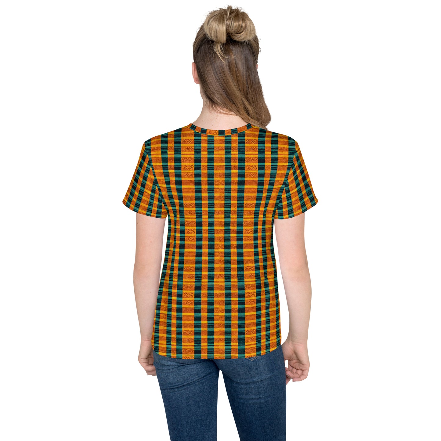 Teal & Tangerine Tapestry Junior Girl’s crew neck t-shirt