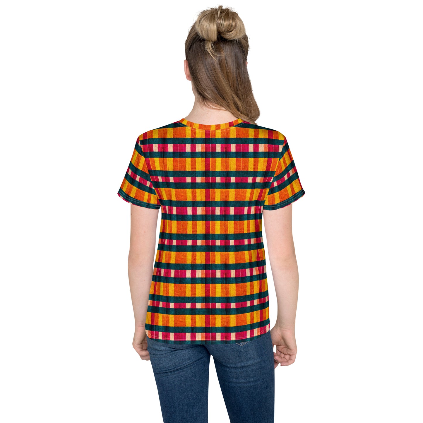 Tropical Fiesta Plaid Junior Girl’s crew neck t-shirt