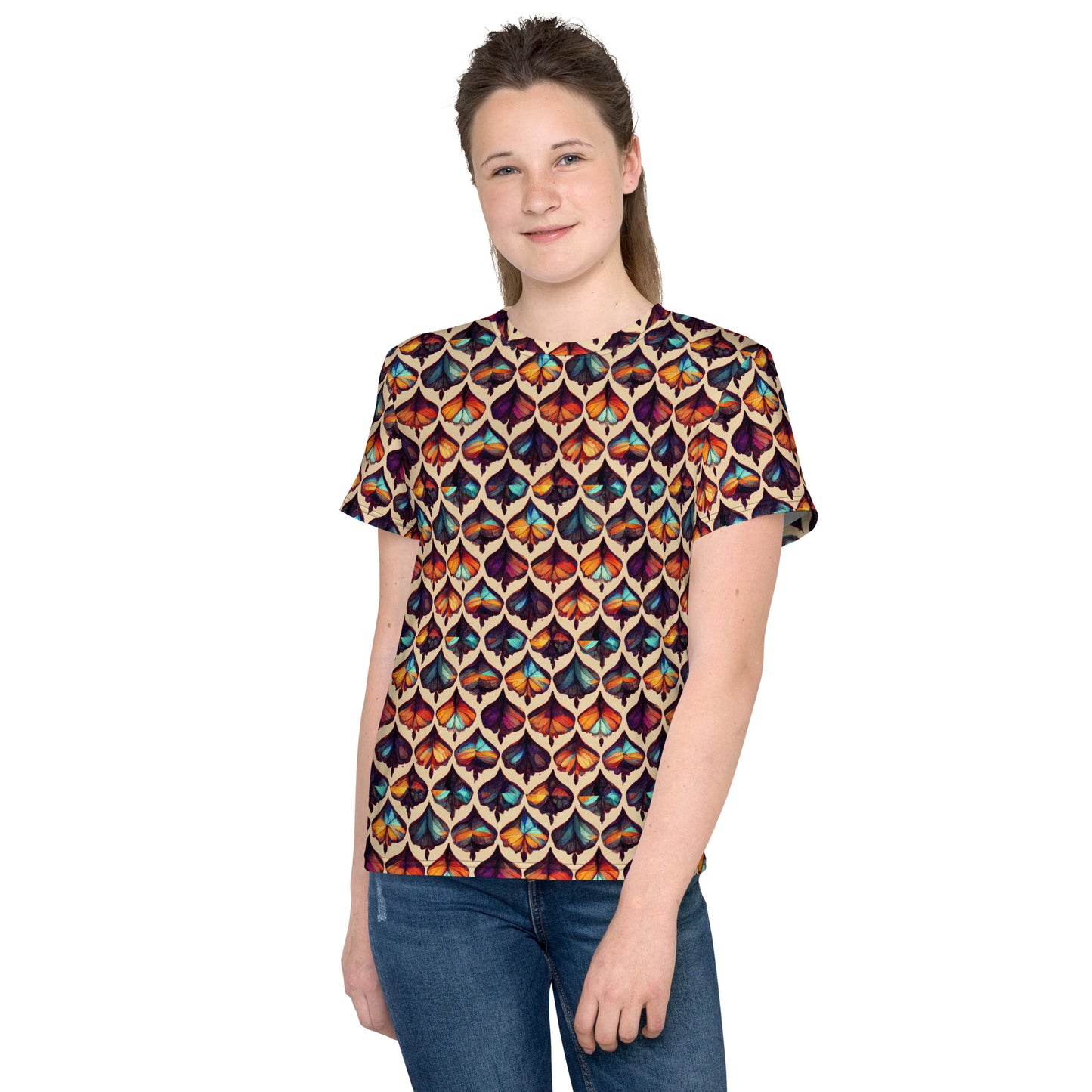 Butterfly Kaleidoscope Junior Girl’s crew neck t-shirt