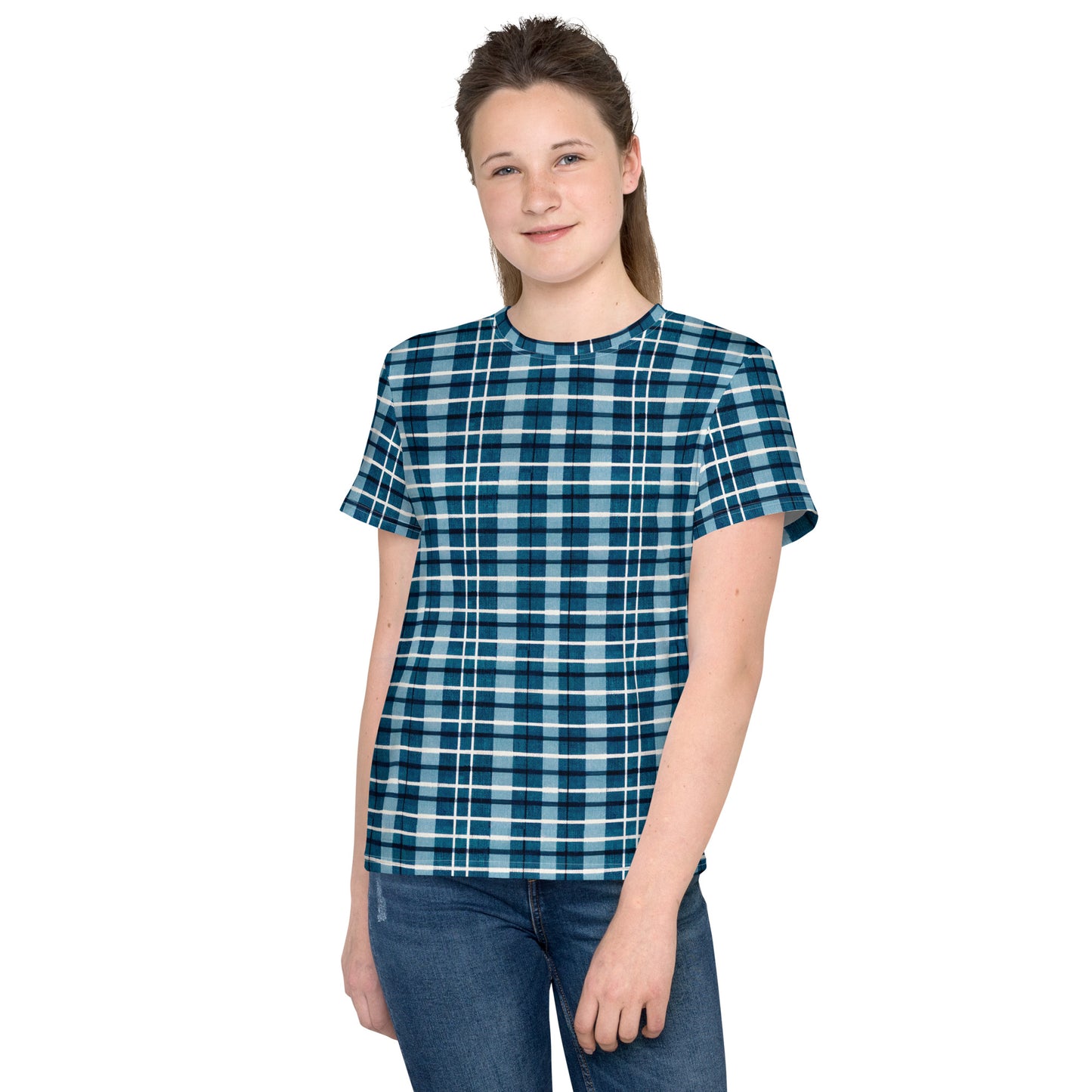 Scotsman’s Skyward Plaid Junior Girl’s crew neck t-shirt