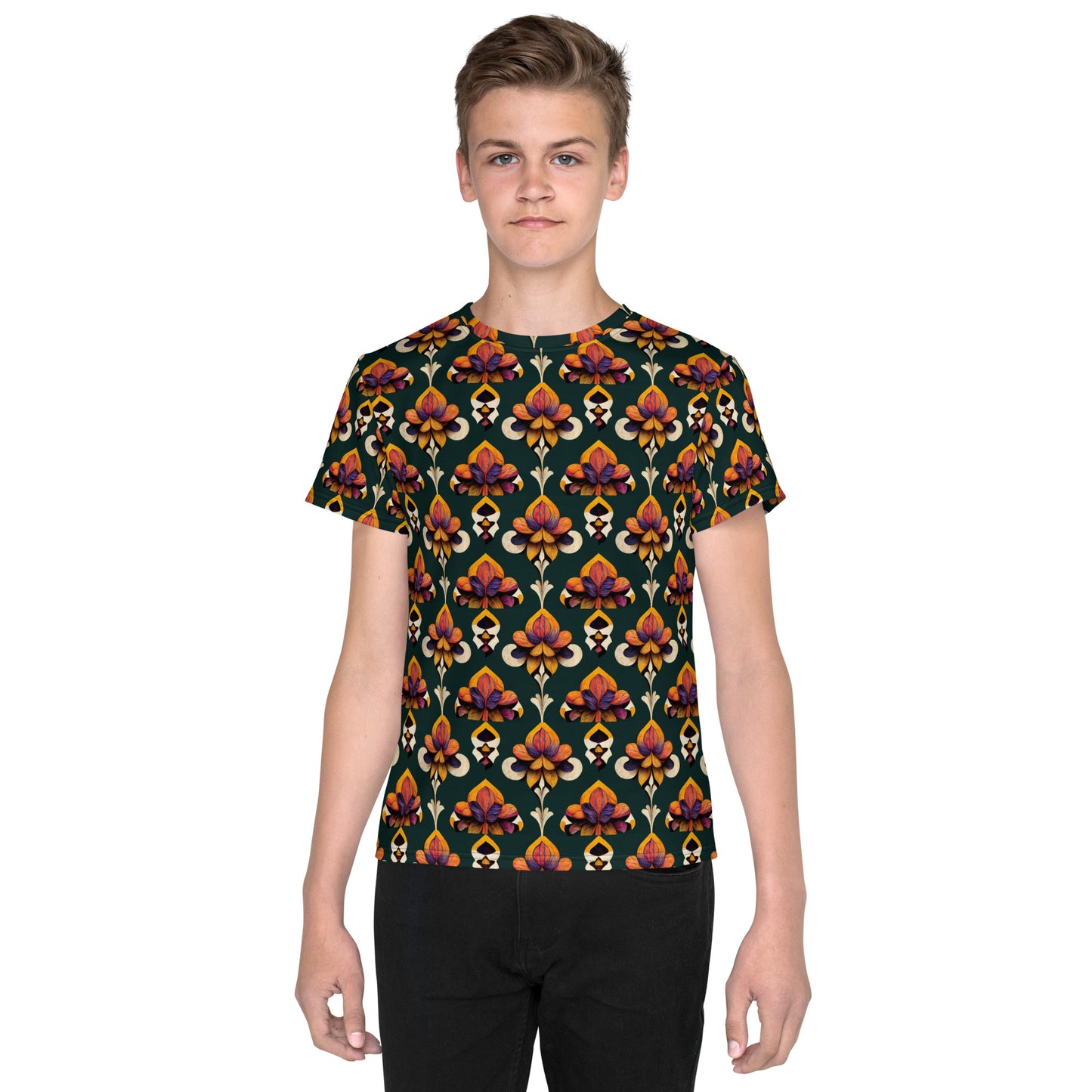 Taza’s Radiant Petals Junior Boy’s crew neck t-shirt