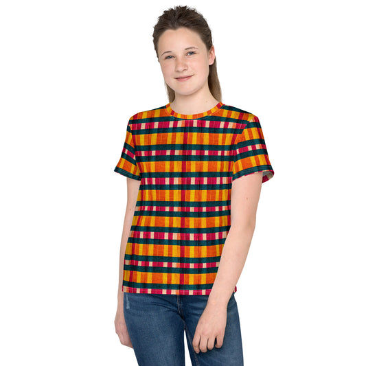 Tropical Fiesta Plaid Junior Girl’s crew neck t-shirt