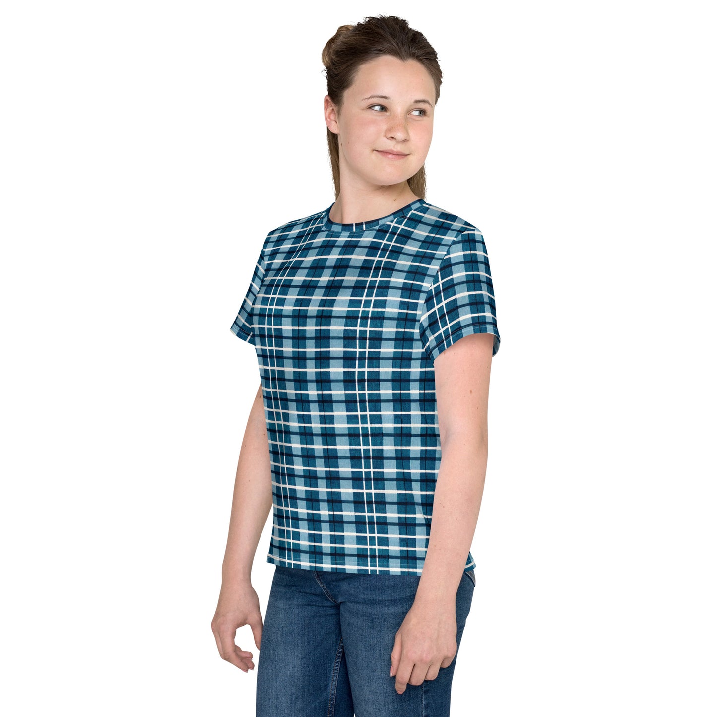 Scotsman’s Skyward Plaid Junior Girl’s crew neck t-shirt