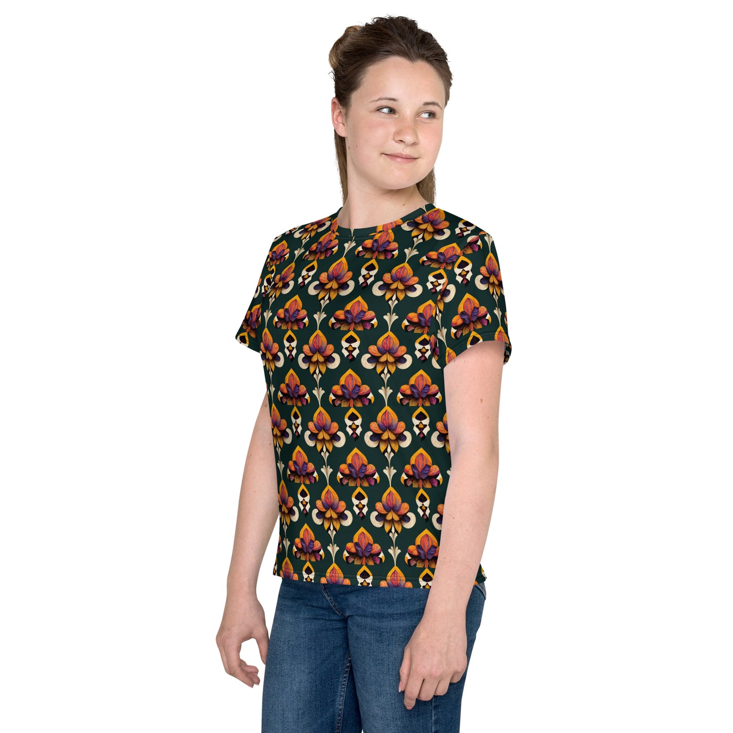 Taza’s Radiant Petals Junior’s crew neck t-shirt